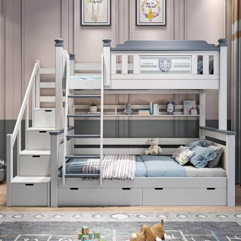Bunk Bed With Stairs And Slide - เฟอร์นิเจอร์ห้องนอนเด็กไม้ราคาถูก ปี 2025 เตียงสองชั้นไม้จริงสำหรับเด็ก พร้อมลิ้นชักเก็บของใต้บันไดและสไลเดอร์