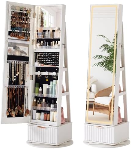 ฟลูเต็ด 360 °   ตู้เก็บเครื่อง - Full Length Mirror Jewelry Armoire บทวิจารณ์และราคา