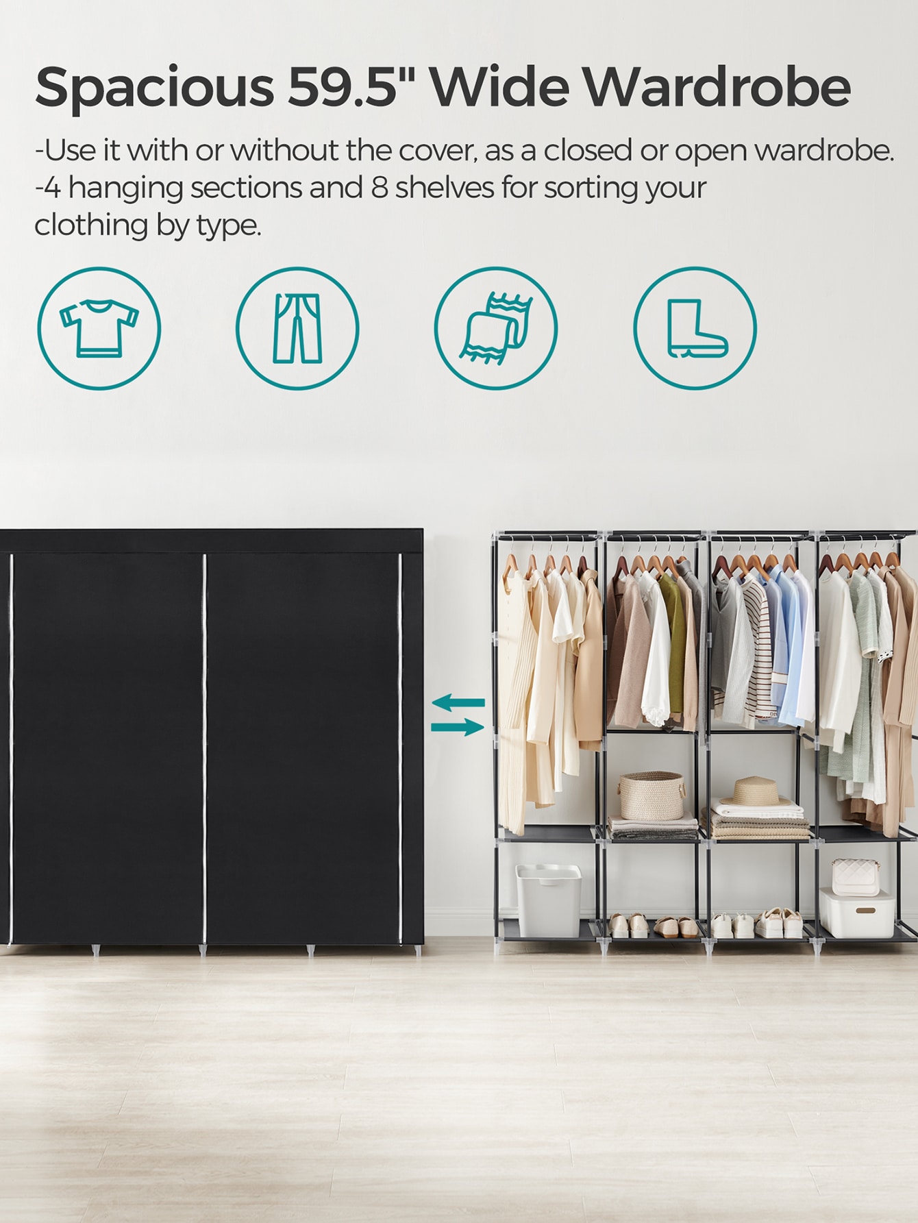 ตู้เสื้อผ้าแบบพกพา พร้อมฝาปิด  - Wardrobe Closet Portable Fabric Cover บทวิจารณ์และราคา