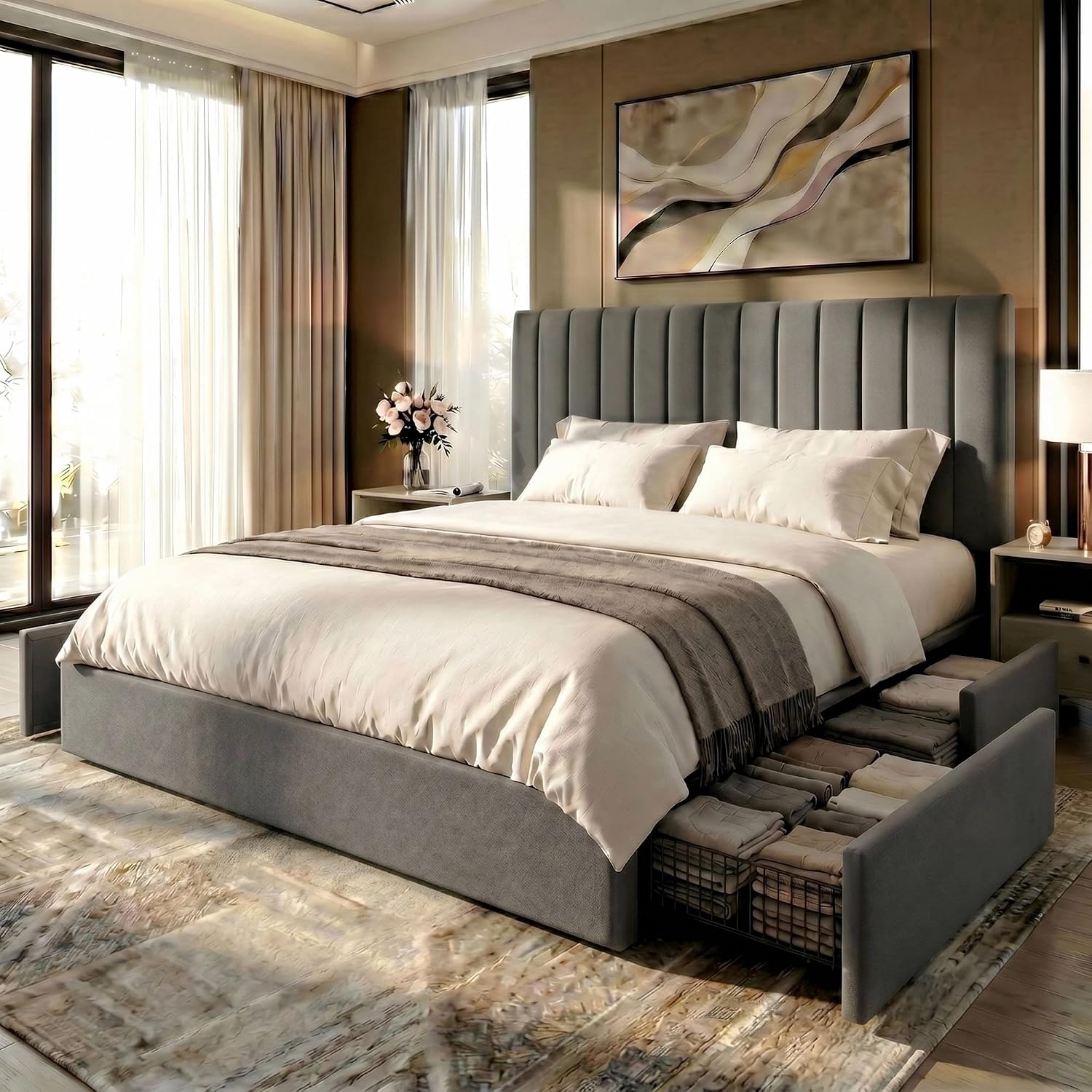 โครงเตียงขนาดคิงไซส์แบบมีฐานรอ - King Size Bed Frame With Storage Drawers บทวิจารณ์และราคา