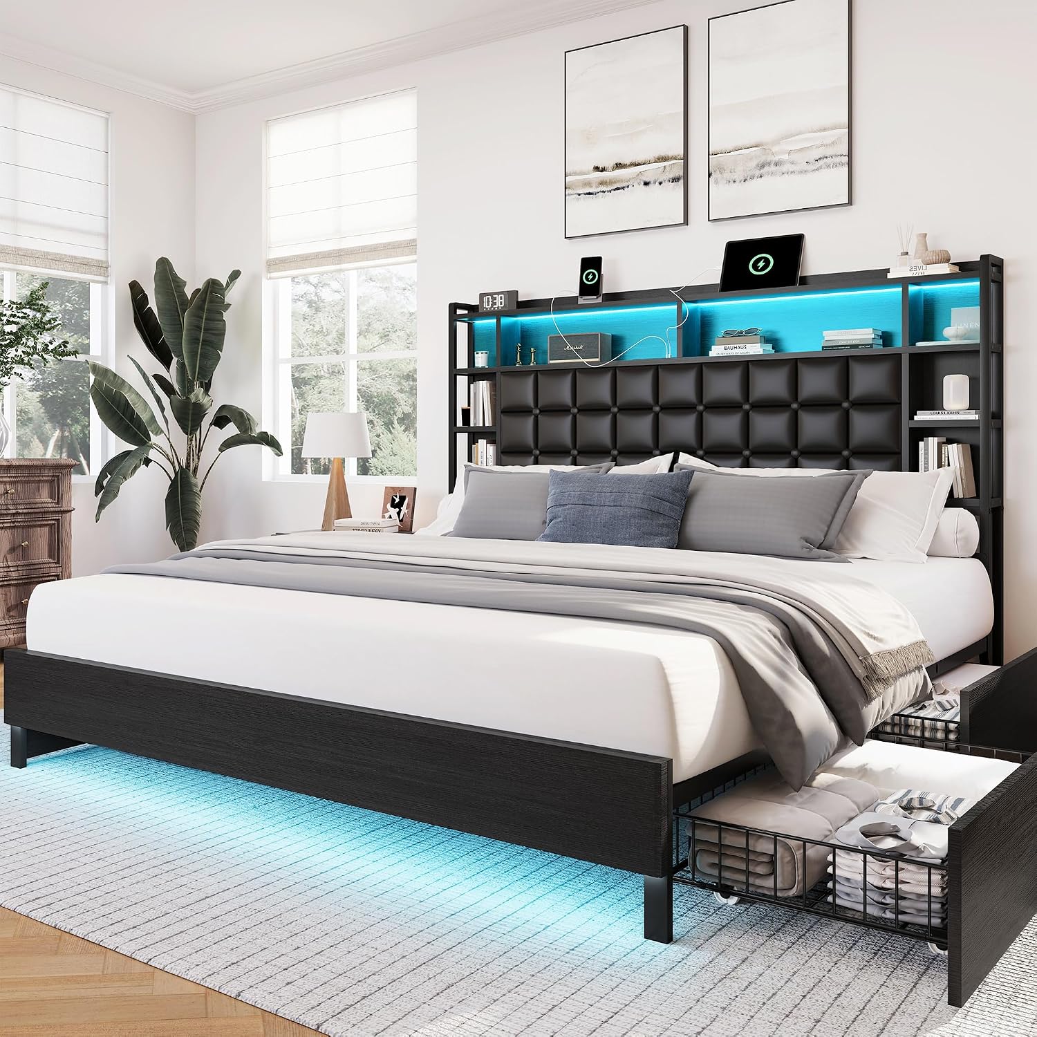 โครงเตียงไม้ขนาดคิงไซส์พร้อมลิ - King Size Bed Frame With Storage Drawers บทวิจารณ์และราคา