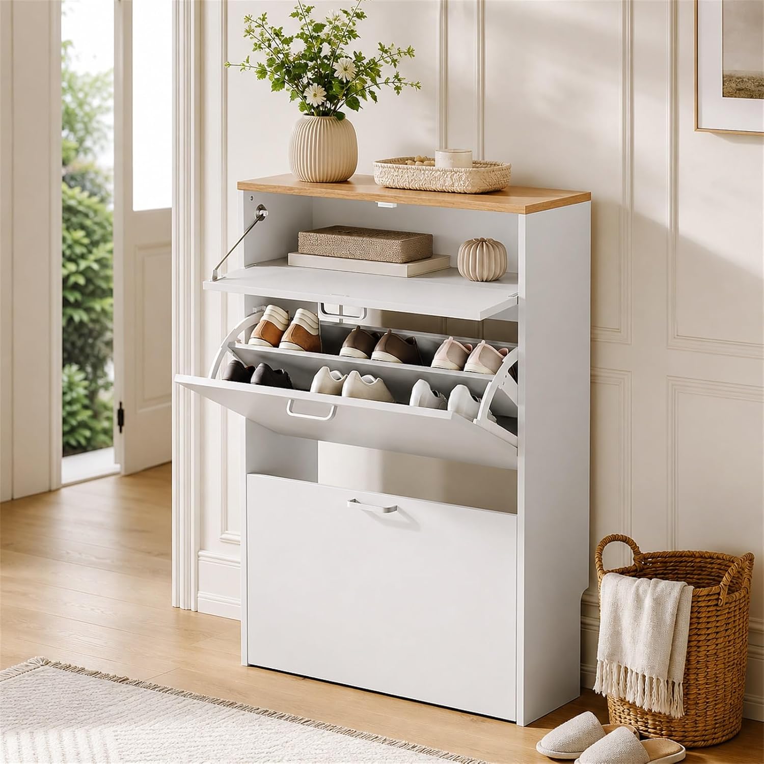 # ตู้เก็บรองเท้าทรงเพรียวบางพร - Shoe Rack Cabinet Narrow Entryway บทวิจารณ์และราคา