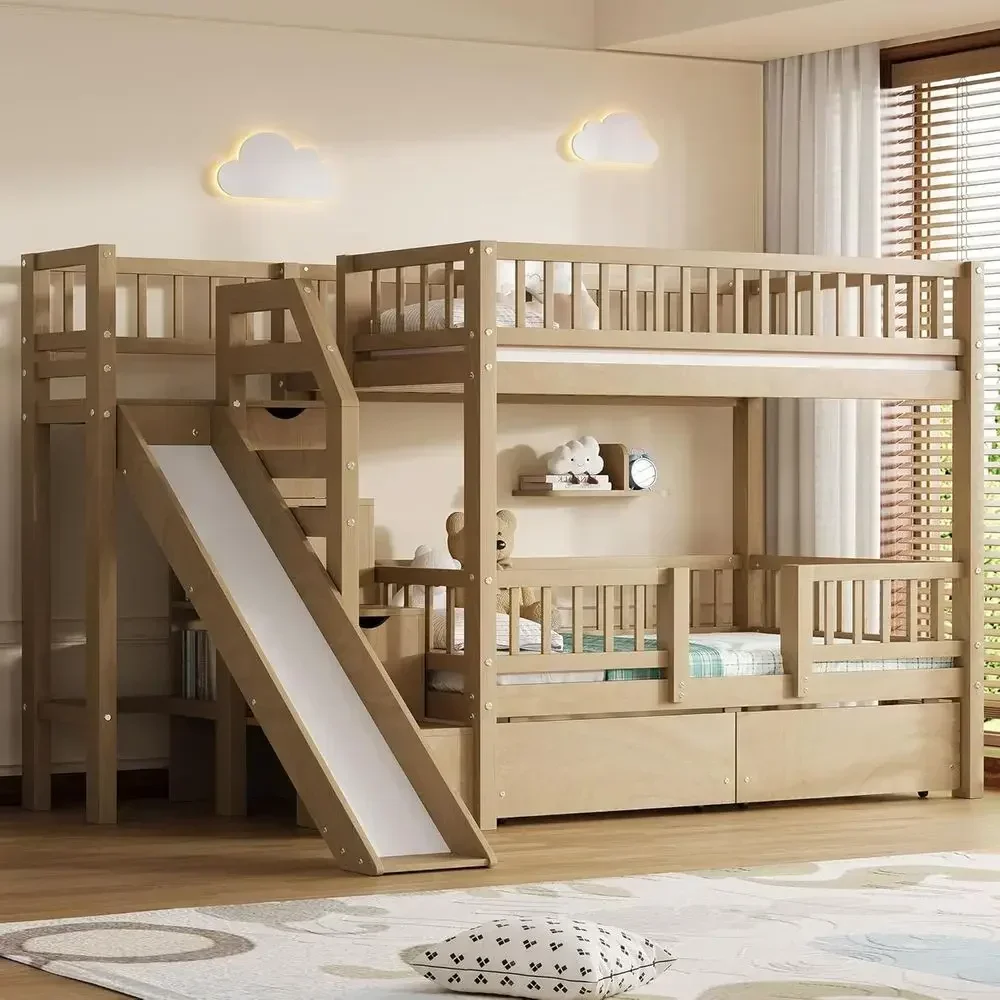 เตียงสองชั้นไม้แบบ Twin Over T - Bunk Bed With Stairs And Slide บทวิจารณ์และราคา