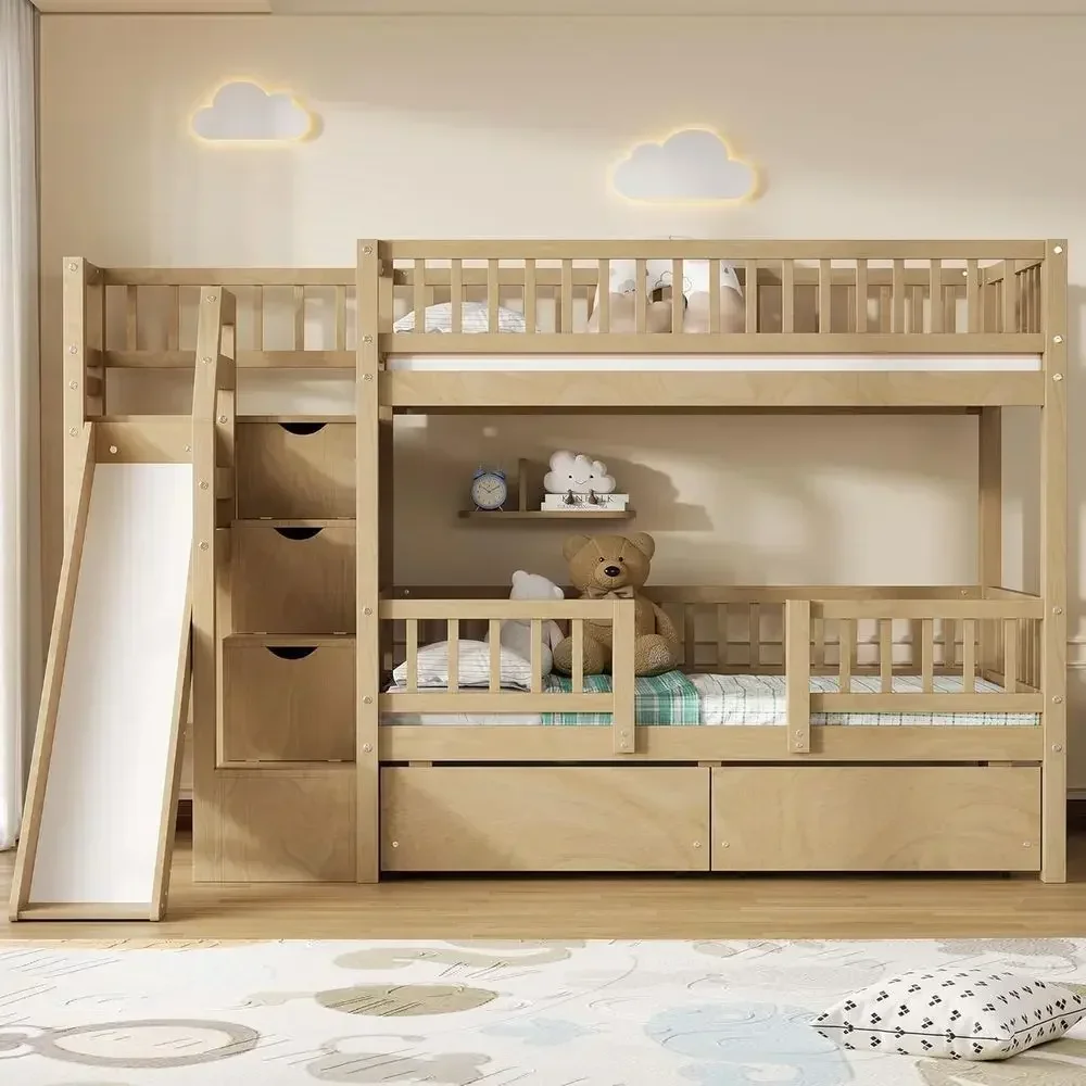 เตียงสองชั้นไม้แบบ Twin Over T - Bunk Bed With Stairs And Slide บทวิจารณ์และราคา