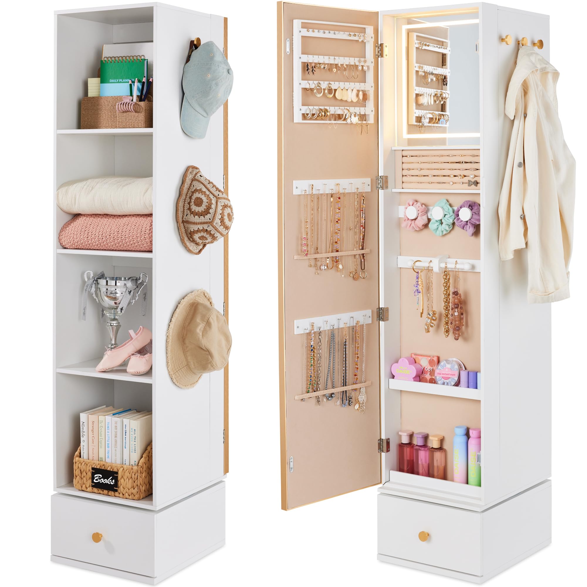 กระจกหมุนพร้อมตู้เก็บของ, ตู้เ - Full Length Mirror Jewelry Armoire บทวิจารณ์และราคา