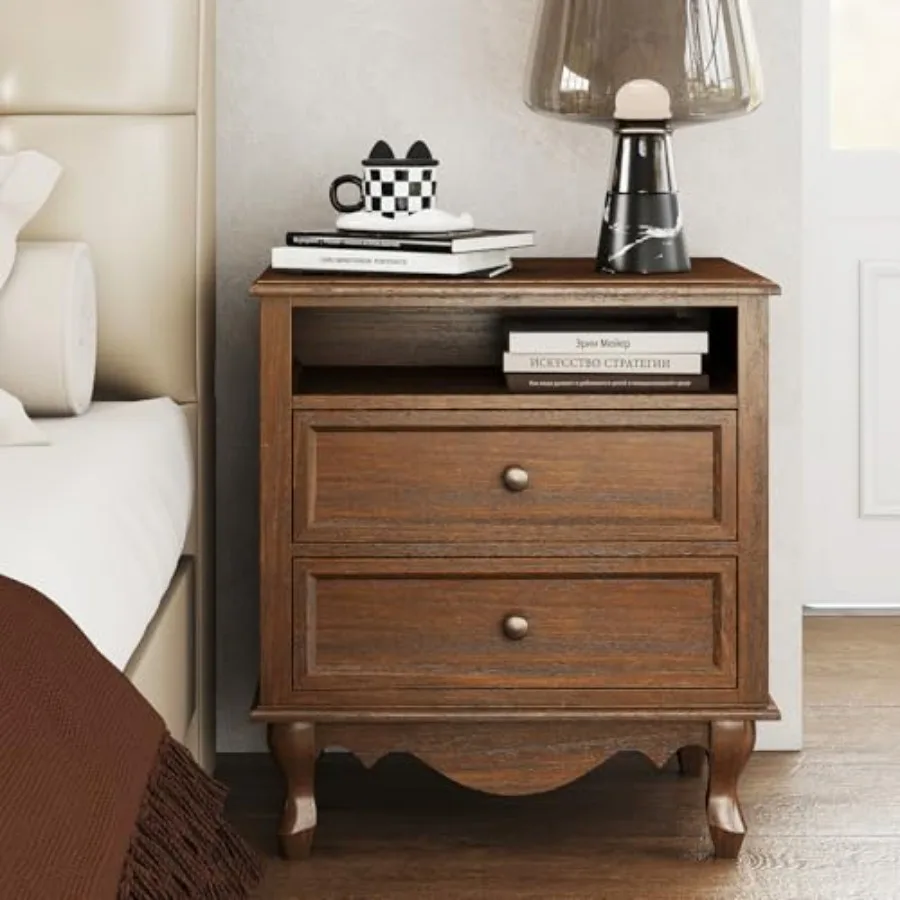 โต๊ะข้างเตียงไม้เนื้อแข็ง ประก - Solid Wood Nightstand 2 Drawers บทวิจารณ์และราคา