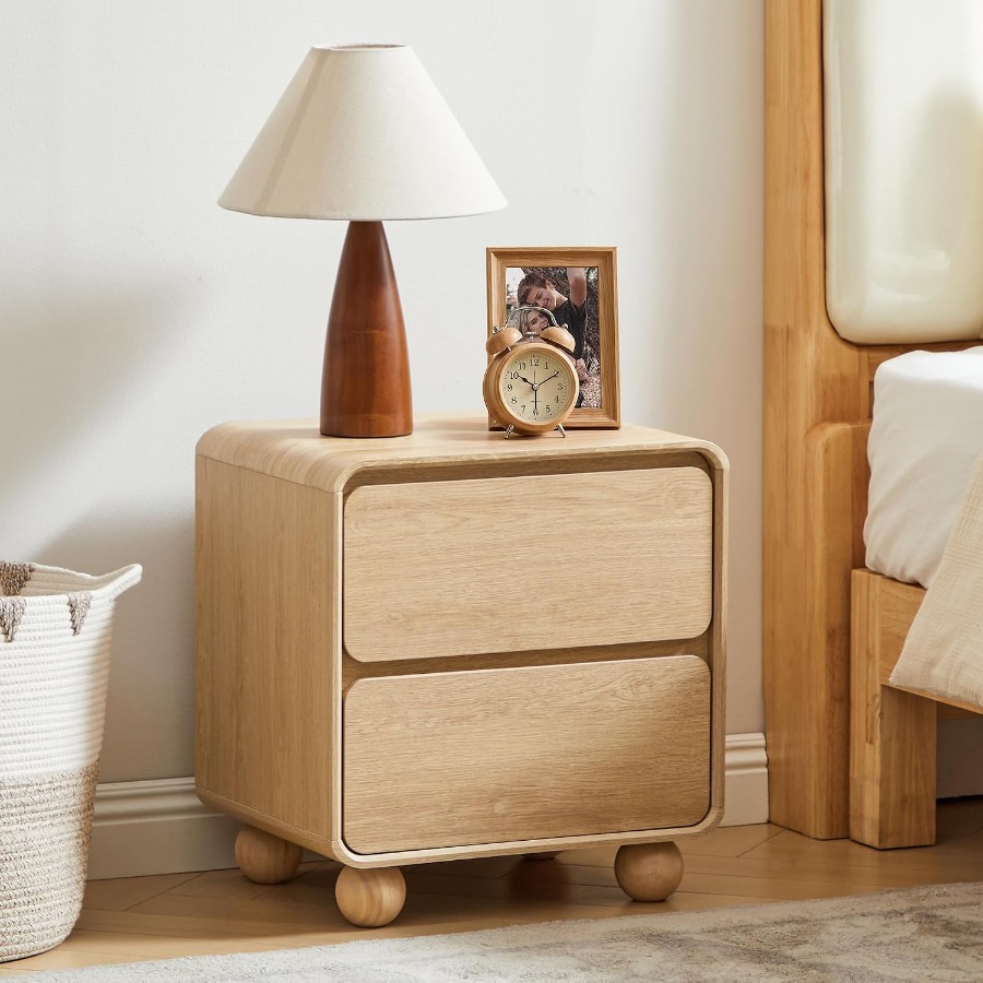 โต๊ะข้างเตียงขนาดเล็ก พร้อมลิ้ - Solid Wood Nightstand 2 Drawers บทวิจารณ์และราคา